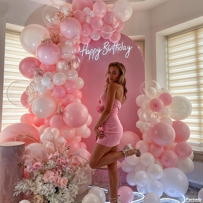 Paready Pink and White Balloon Garland Kit, 120pcs, Balloon Arch, Suitable for Bridal Shower, Valentine's Day, Birthday, Wedding, General Celebration, Unisex Adult, Unisex Children