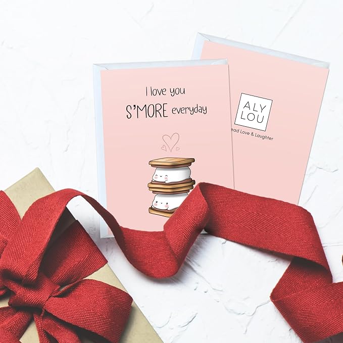 ALY LOU Mothers Day Card Anniversary Birthday for Mom Dad Wife Husband Girlfriend Boyfriend Stepmom Aunt Parents – Cute Funny Punny Greeting Card for Fathers Day – Blank Inside (Love You S'more)