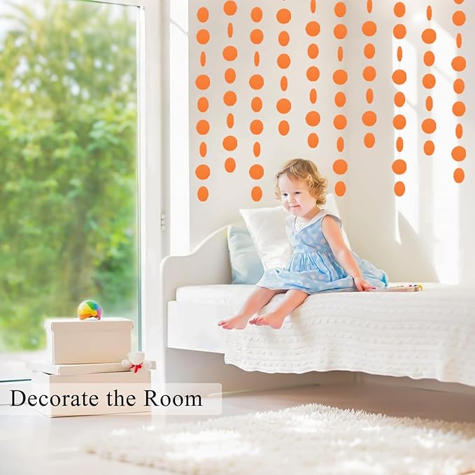 MerryNine Paper Garland 5 Pack, 65 Ft Paper Garland Circle Dots Hanging Decor, Banner for Baby Shower, Birthday, Nursery Party Decor (Orange)