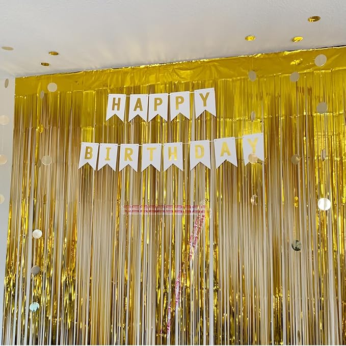 Happy Birthday Banner With Shiny Gold Letters, Swallowtail Design Hanging Signs Party Decorations (White)
