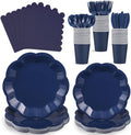 175 Pcs Navy Blue Plates and Napkins Set, 25 Guest Navy Blue Party Supplies Include Scalloped Plate Paper Napkin Cup Forks Knives Disposable Plastic Cutlery for Wedding Baby Shower Birthday Party