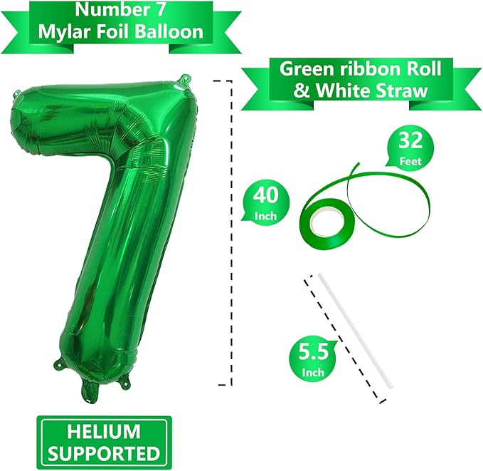 Number Balloons Green Party Balloon - Giant Number 7 Balloon, 40 Inch Large Balloon for St. Patrick's Day Games Theme Birthday Decoration, Girls Boys Party Supplies