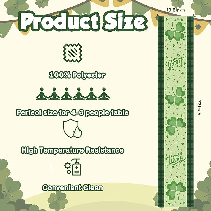 St Patricks Day Decorations - Shamrock Table Runner | St Patrick's Day Party Favors Supplies Decor Indoor Outdoor - Spring Saint Patricks Table Cloth Banner for Home Kitchen Dining Table Decorations