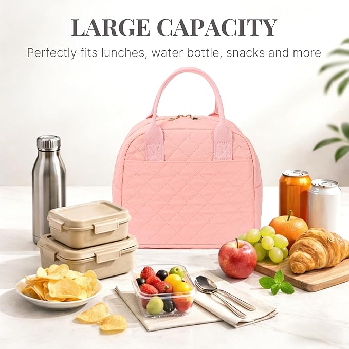 Lunch Bag for Women, Insulated Lunch Box, Reusable Water-Resistant Lunchbox Cooler with Front Pocket, Large Capacity Lunch Tote Bag for Work, Travel, Picnic
