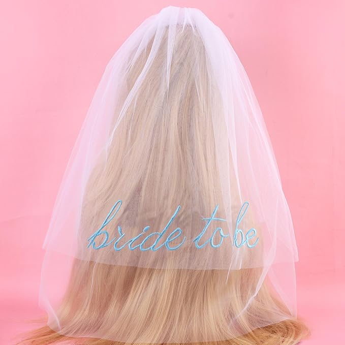 Chanaco Bride to Be Veil Bachelorette Party Accessories Bridal Shower Decorations Short Veils with Comb Favors Wedding Gifts (white blue)