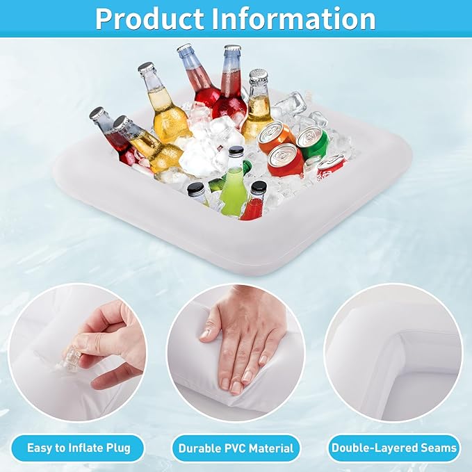 Inflatable Serving Bar, Salad Serving Sets Bar Buffet Food Drinks Inflatable Cooler Table Pool Ice Tray Easy to Blow Up for Party,Graduation,Picnic & Camping 24Inch x 24Inch (White, 2 PCS)