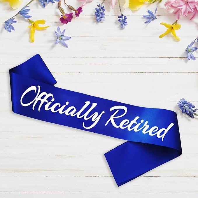 Officially Retired Sash, Reitrement Sash for Men and Women Retirement Party Decorations Supplies, Royal Blue + Silver(Officially Retired)