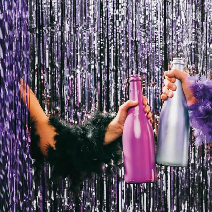 Pack of 2 Purple Foil Fringe Curtains – Purple Tinsel Backdrop for Photo Booth, Birthday, Wedding, Baby Shower, Bachelorette, Christmas & Holiday Party Decorations