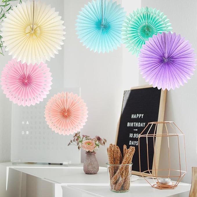 ANSOMO Pastel Rainbow Paper Fans Party Decorations Colorful Ice Cream Easter Macaron Wall Hanging Light Pink Blue Purple Mint Peach Ivory Décor Birthday Wedding Bridal Baby Shower Classroom Supplies