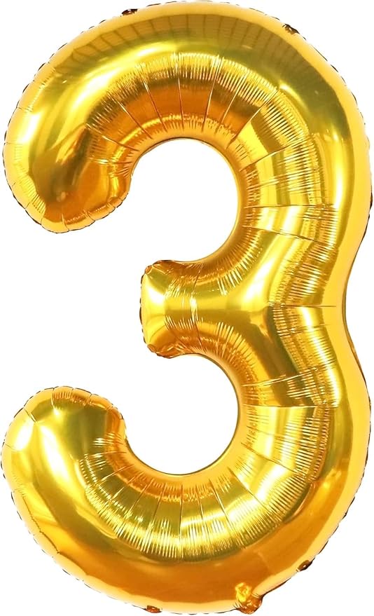 KatchOn, Giant Gold Number 3 Balloon - 40 Inch | Gold 3 balloon Number for 3rd Birthday party Decorations for Boys | Gold Three balloon, 3 Year Anniversary Decor | 3 Year Anniversary Decorations