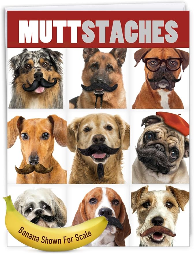 NobleWorks - Oversize Funny Birthday Paper Card 8.5 x 11 Inch with Envelope (1 Pack) Big, Jumbo Bday Mustaches J9716