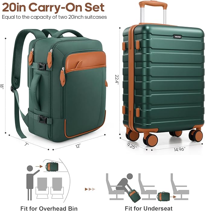 Luggage Sets 3 Piece, 20 Inch Hardshell Carry On Luggage 22x14x9 Airline Approved, Suitcase with TSA Locks & YKK Zippers, Carry On Suitcase with Wheels for Men & Women Travel