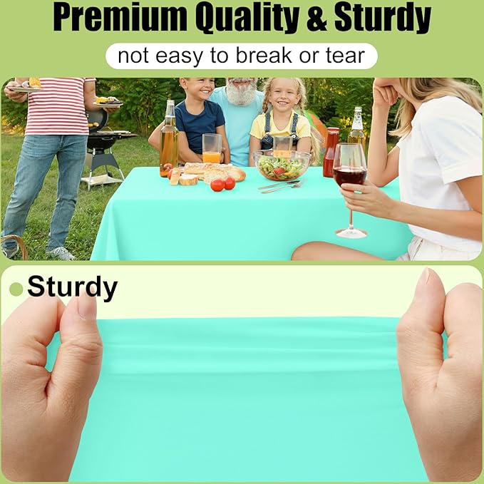 Smiry Disposable Table Cloth - 15 Pack, 54 x 108 Inch Waterproof Rectangle Tablecloths for Parties, Decorative Plastic Table Cover, Leakproof & Sturdy, Mint Green