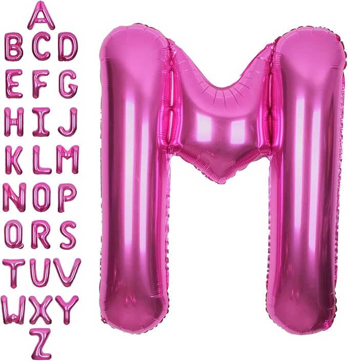 SUWEN 40 Inch Hot Pink Large M Letter Balloons Big Foil Helium Letter Balloons A-Z Jumbo Mylar Happy Birthday Party Decorations for Woman Anniversary Party Supplies