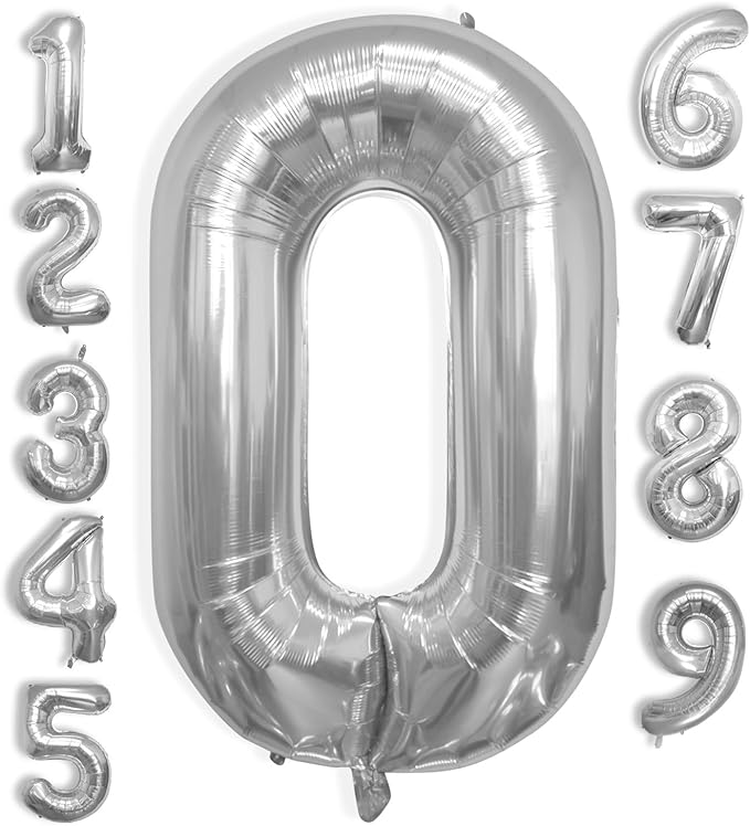 40 Inch Large Silver Number Celebration and Decoration Balloon for Birthday Parties, Graduations, Anniversaries, Weddings, Photo Shoots, Special Events - Helium Foil (Silver Number 0)