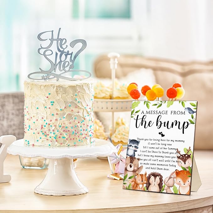 Roowest Cool Baby Shower Tabletop Decoration a Message from the Bump Wooden Baby Shower Games Sign Greenery Cute Gender Reveal Party Thank You Sign, 11.2 x 8.66 Inches(Woodland)