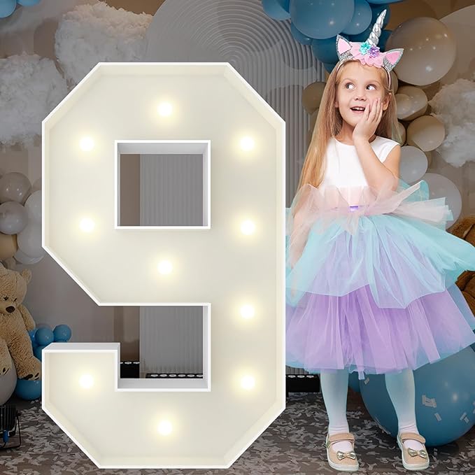 3FT Marquee Light Up Numbers, Giant Marquee Numbers, Pre-Cut DIY Foam Board Number 9 for 9 Birthday Decorations, 19th 29th 90 Birthday Decor, Anniversary Decor