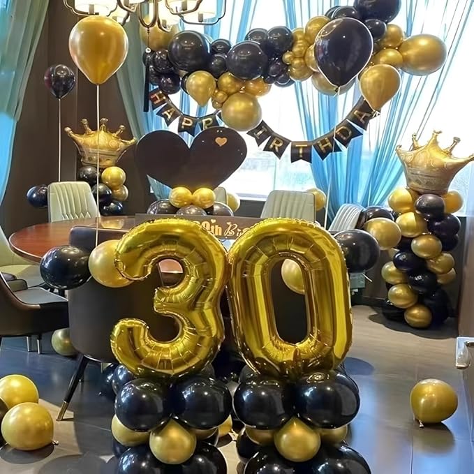 200 Pcs Black and Gold Balloons 12 Inch Latex Black Metallic Chrome Gold Balloon for Birthday Wedding Bridal Baby Shower Supplies Graduation Party Decorations