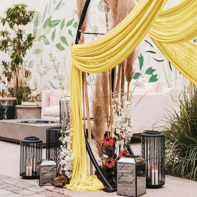 Wedding Arch Draping Fabric 30'' x 18FT Sheer Chiffon Arch Drape Backdrop 1 Panel Yellow Drape for Easter Bridal Shower Baby Shower Photo Booth Church Decor Birthday Party Outdoor Decoration