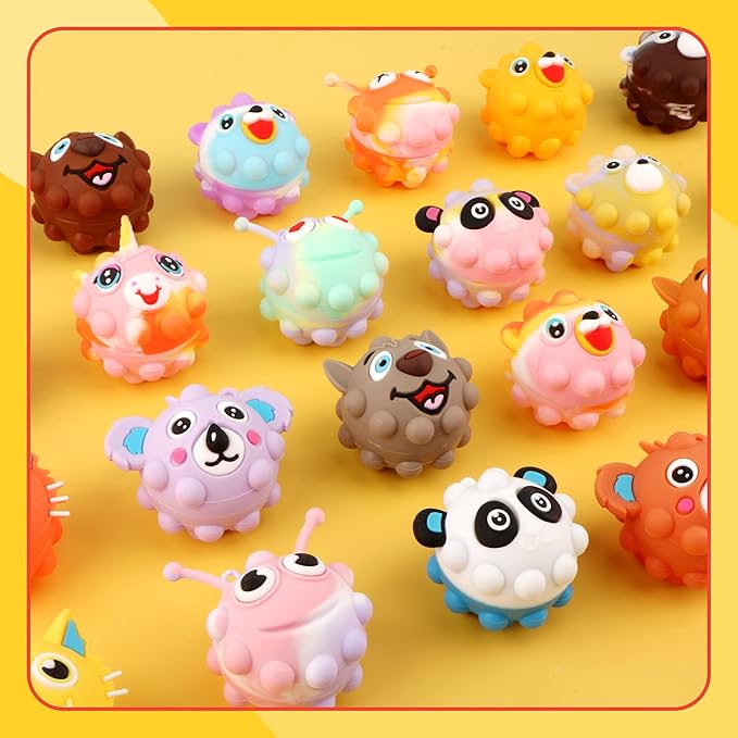 24 PACK Animal Pop Balls Party Favors for Kids, 3D Pop Fidget Balls Toys Bulk, Gifts for Boys & Girls, Goodie Bag Stuffers, Pinata Stuffers, Treasure Box Toys, Prizes for Kids