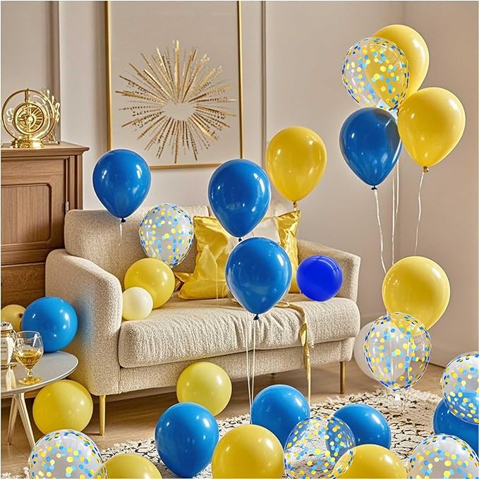 Yellow Blue Balloons with Confetti Balloons 12 inch Latex Balloons 80 Pcs for Wedding Birthday Baby Shower Patriotic Themed Party Decorations