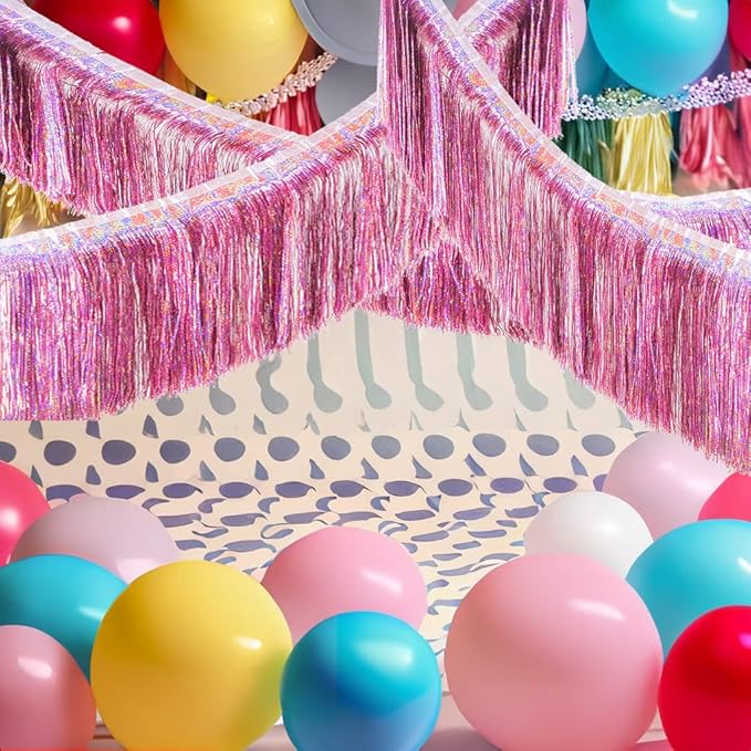 Premium Glitter Pink Fringe Tinsel Garland for Party Decorations -4 Layers Thick, 2 Pack | LILF Foil Metallic Banner Party Streamers for Wedding Birthday Christmas Decoration Home Hanging