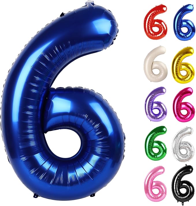Night Blue Number 6 Balloon 40 Inch, 6 Balloon Number, 6th Birthday Decorations, Night Blue Party Supplies for Boys Girls