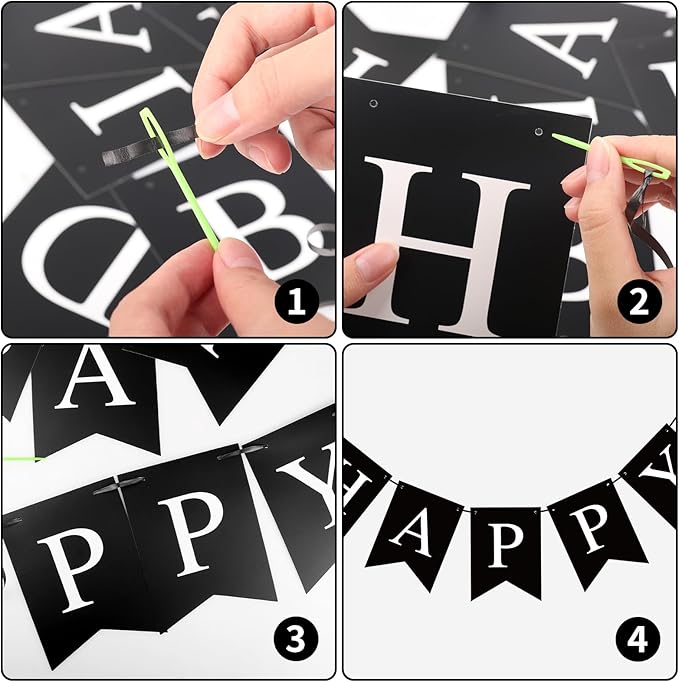 Black Happy Birthday Banner Sign Happy Birthday Bunting Banner Garland for Kids Girl Woman Birthday Tea Party Decorations Bunting Flag Birthday Party Supplies