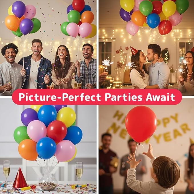Prextex 300 Party Balloons 12 Inch 10 Assorted Rainbow Colors - Bulk Pack of Strong Latex Balloons for Party Decorations, Birthday Parties Supplies or Arch Decor - Helium Quality
