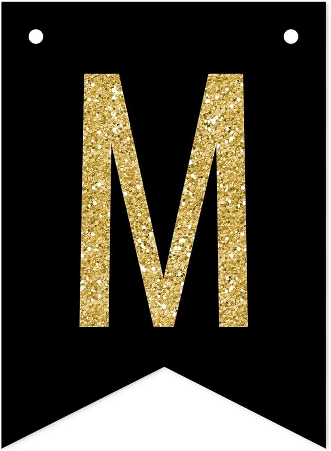 Andaz Press Faux Gold Glitter on Black Lesbian Wedding Party Banner Decorations, Mrs. & Mrs., Approx 5-Feet, 1-Set, Colored Hanging Pennant Decor