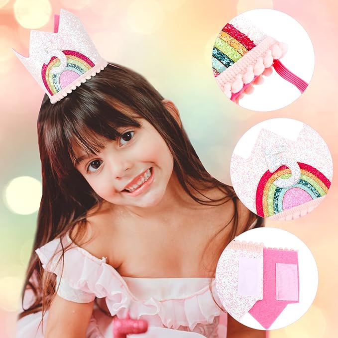 Rainbow Birthday Hat for 5 Year Old Girl - 5th Birthday Decorations, Princess Tiara Crown, Birthday Headband, Party Photo Props Accessories