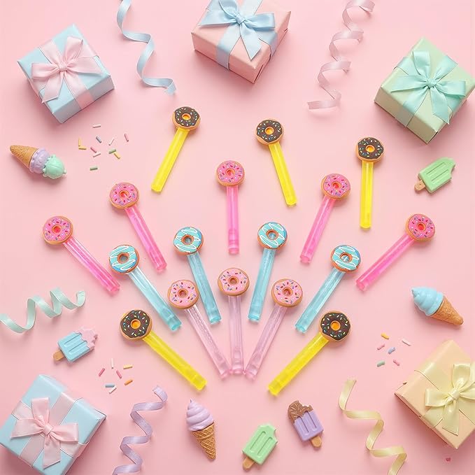 Jenaai 24 Pcs Dount Bubble Wands Sweet Donut Bubbles Party Favors for Summer Activity Cartoon Birthday Gifts Carnival Goody Bag Stuffers Wedding Supplies