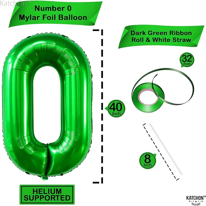 Giant, Dark Green 0 Number Balloons - 40 Inch | 0 Digit Balloon, Number 0 Balloons | Dark Green 0 balloon for Jungle Theme Party Decoration | Dark Green Number 0 balloon, Safari Birthday Decorations