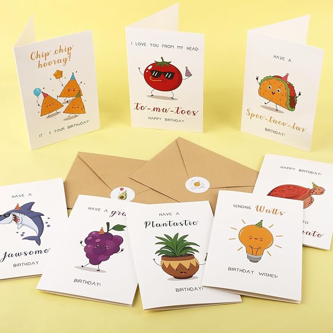 Hooqict 20 Funny Birthday Cards (4"x6") with 20 Envelopes & Stickers Happy Birthday Cards Assorted in Bulk Blank Greeting Card for Kids Boys Girls, Men, Women