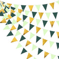 32Ft Dark Green and Gold Decorations Olive Green and Gold Triangle Flag Fabric Banner Pennant Bunting Garland Streamers for Wedding Baby Shower Birthday Home Nursery Outdoor Garden Party Decoration
