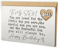 YODOCAMP To My Son Happy Birthday Wallet Insert, Stainless Steel Laser-Engraved Postcard with Heart Cutout, Sentimental Birthday Gift for Son from Parents, Inspirational Pocket Keepsake Card QBK05