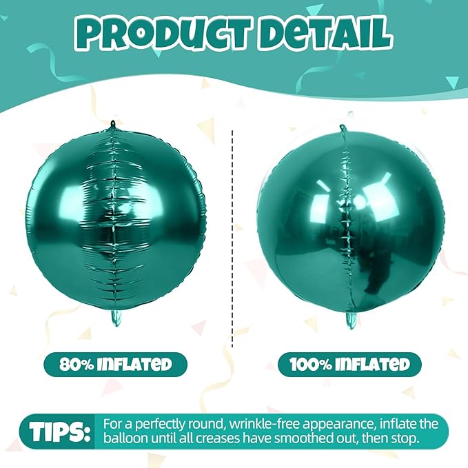 12Pcs Dark Green Round Balloons Foil, 22" 18" 15" 10" 4D Sphere Shaped Balloon Different Size, Large Metallic Green Balloons for Wedding Prom Jungle Baby Shower Birthday Party Decorations Backdrop