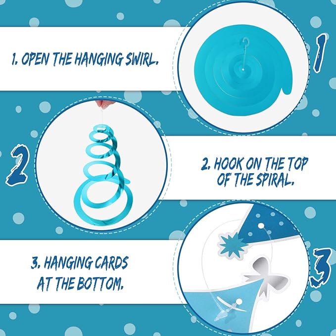 Colarr 50 Pack Winter Hanging Swirls Decorations Blue Tree Foil Ceiling Swirls Spiral Streamers Ornaments for Classroom Office Home Xmas Holiday Winter Party Supplies