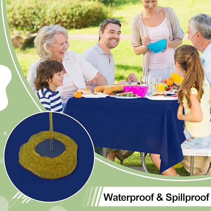 misaya 6 Packs Disposable Plastic Table Cloth, 54 x 108 Inch Waterproof Rectangle Tablecloth, Leakproof & Sturdy Decorative Table Covers for Easter, Picnic, Party and Outdoor, Navy