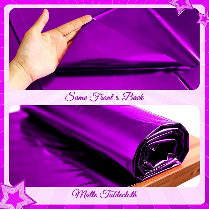 2 pcs Purple Tablecloth Plastic -Stunning Metallic Matte Finish, 40" x 108" Baby Shower Table Cloth, Perfect for Halloween Valentine's Day Princess Birthday Party Wedding Christmas Decorations