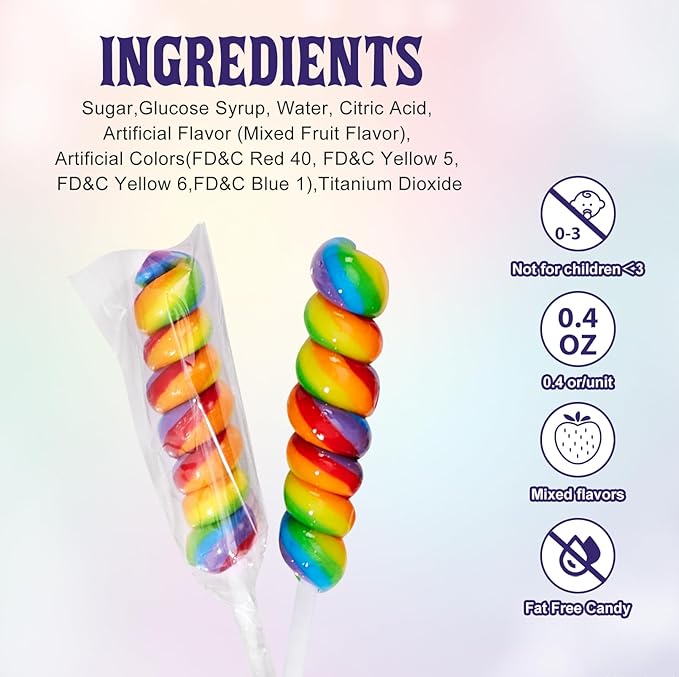 Twisty Lollipop, Rainbow Twist Lollipops Individually Wrapped Bulk, Kid's Lollipops Candy for Birthday, 12g Mixed Fruit Flavor 30 Pack