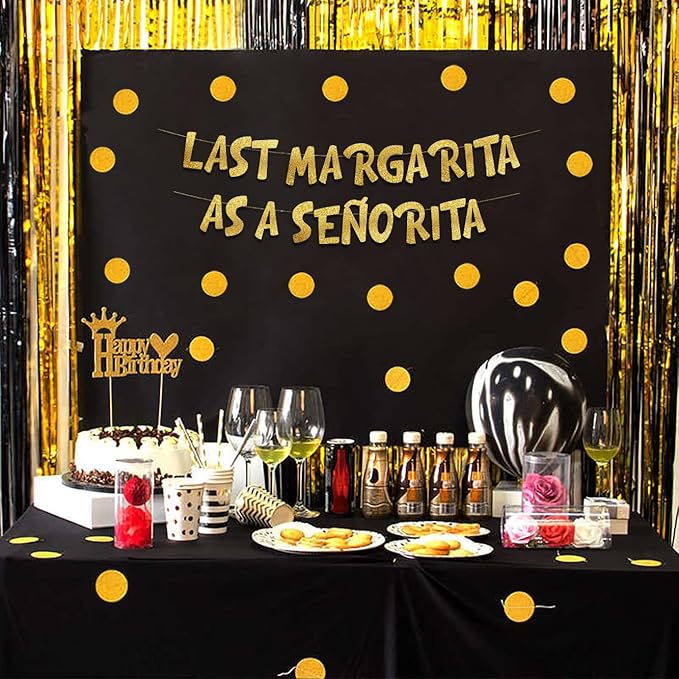 Last Margarita As A Senorita Gold Glitter Banner - Hen Party Decorations - Mexican Bachelorette Party Favors