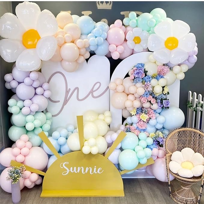 JOGAMS Pastel Daisy Balloon Garland Arch Kit,180Pcs Flower Balloon Arch Kit with Pastel Daisy Balloons for Daisy Theme Birthday Baby Shower Wedding Groovy Party Decorations for Girl