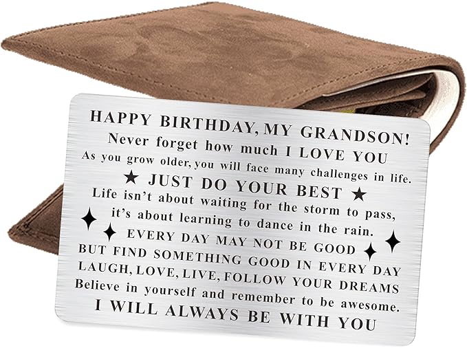 Grandson Birthday Card, Grandson Bday Gift, Engraved Wallet Card