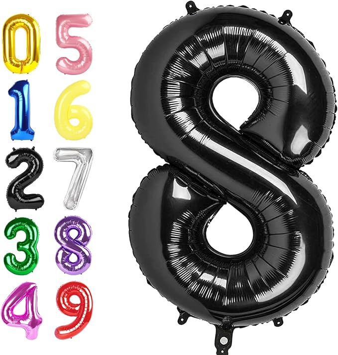 Balloon 8 Numbers, 40 Inch Black Large Ballon for Women And Men, Balloons Decoration for Happy 8 18 28 80 Birthday, Wedding Anniversary, Christmas, New Year, Halloween Party Decoration