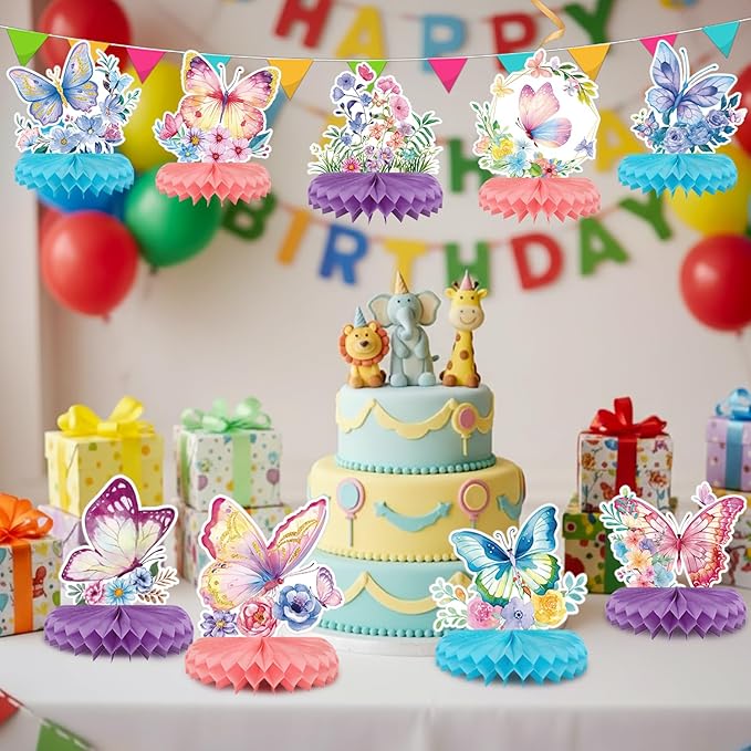 9-Piece Butterfly Table Centerpieces Set Honeycomb Spring Birthday Party Decorations Butterfly Theme Decor for Birthday Baby Shower