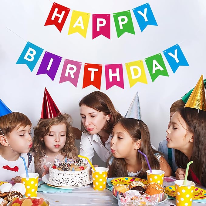 Rainbow Happy Birthday Banner Colorful Birthday Flag Bunting for Party Backdrop Decor, Happy Birthday Sign Party Supplies for Women Kids Baby Shower Hanging Decor