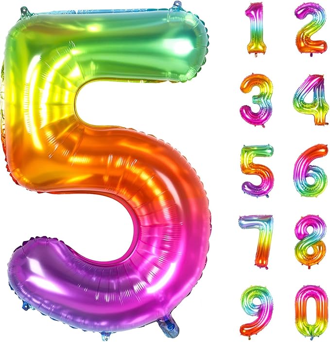 Number Balloon | Number 5 Balloon for 5th Rainbow Birthday Decorations | Giant Multicolor Mylar 5 Balloon Number - 40 Inch | Big Foil Colorful 5 Birthday Balloon for Anniversary Party Supplies Favors