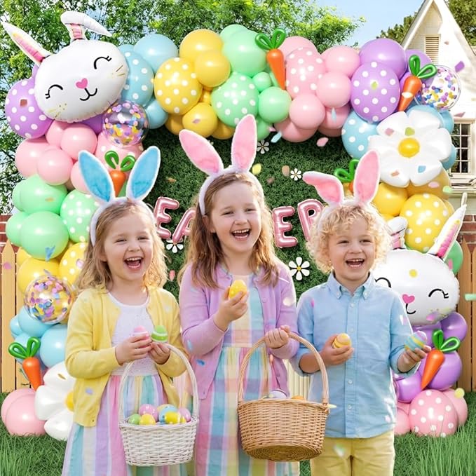 171Pcs Easter Balloon Arch Kit - Pastel Balloon Garland Kit with Bunny, Carrot & Daisy Balloons for Easter Party, Spring Birthday, Baby Shower, Rainbow Easter Supplies Party Decorations