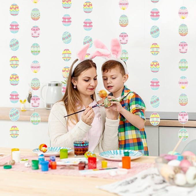 Wall Hanging Decorations Easter Egg Garland - 8pcs Rainbow Easter Streamers Banner Inside Indoor Party Decoration Favors, Spring Home Classroom Office Ceiling Decor Panduola
